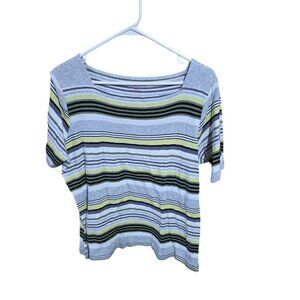 Croft & Barrow Striped Top Gray Black Yellow Green & White